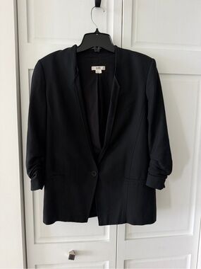 Helmut by Helmut Lang Black Ruched Sleeve Wool Blend Blazer Size 0